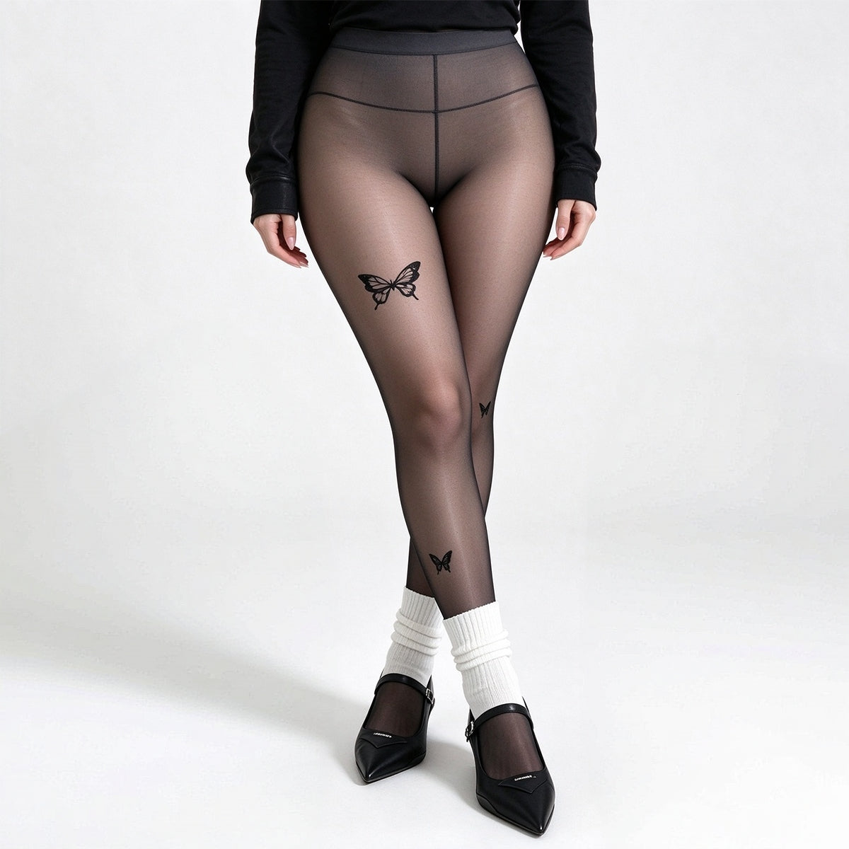 Women's Fleece-Lined Faux Sheer Tights – Thick Thermal Winter Pantyhose with Printed Design