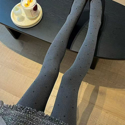 Women’s Heather Gray Polka Dot Tights – Warm High-Waisted Shaping Tights