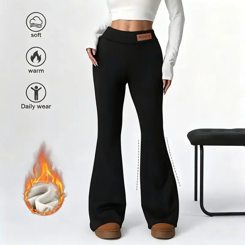 Women's High Waisted Fleece Lined Flare Leggings Warm Stretchy Winter Yoga Pants