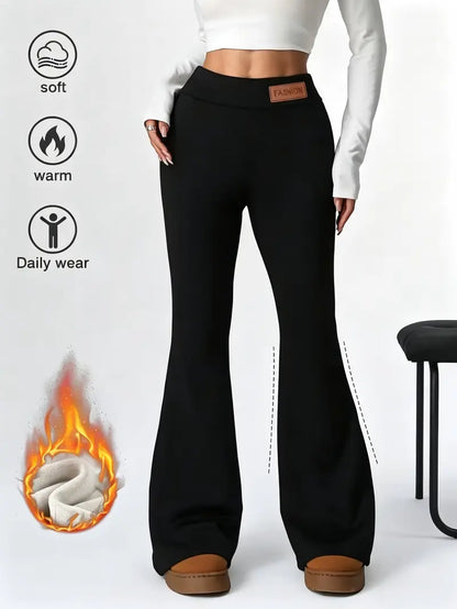 Women's High Waisted Fleece Lined Flare Leggings Warm Stretchy Winter Yoga Pants