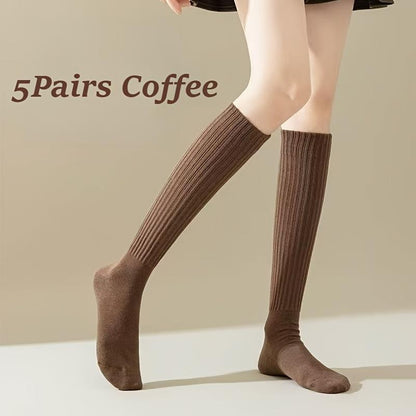 Women's 5-Pack Thick Cozy Striped Crew Socks – Warm Casual Socks for Fall & Winter