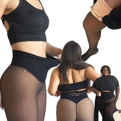 Fleece Lined Sheer Tights – Warm High-Waisted Thermal Pantyhose for Women