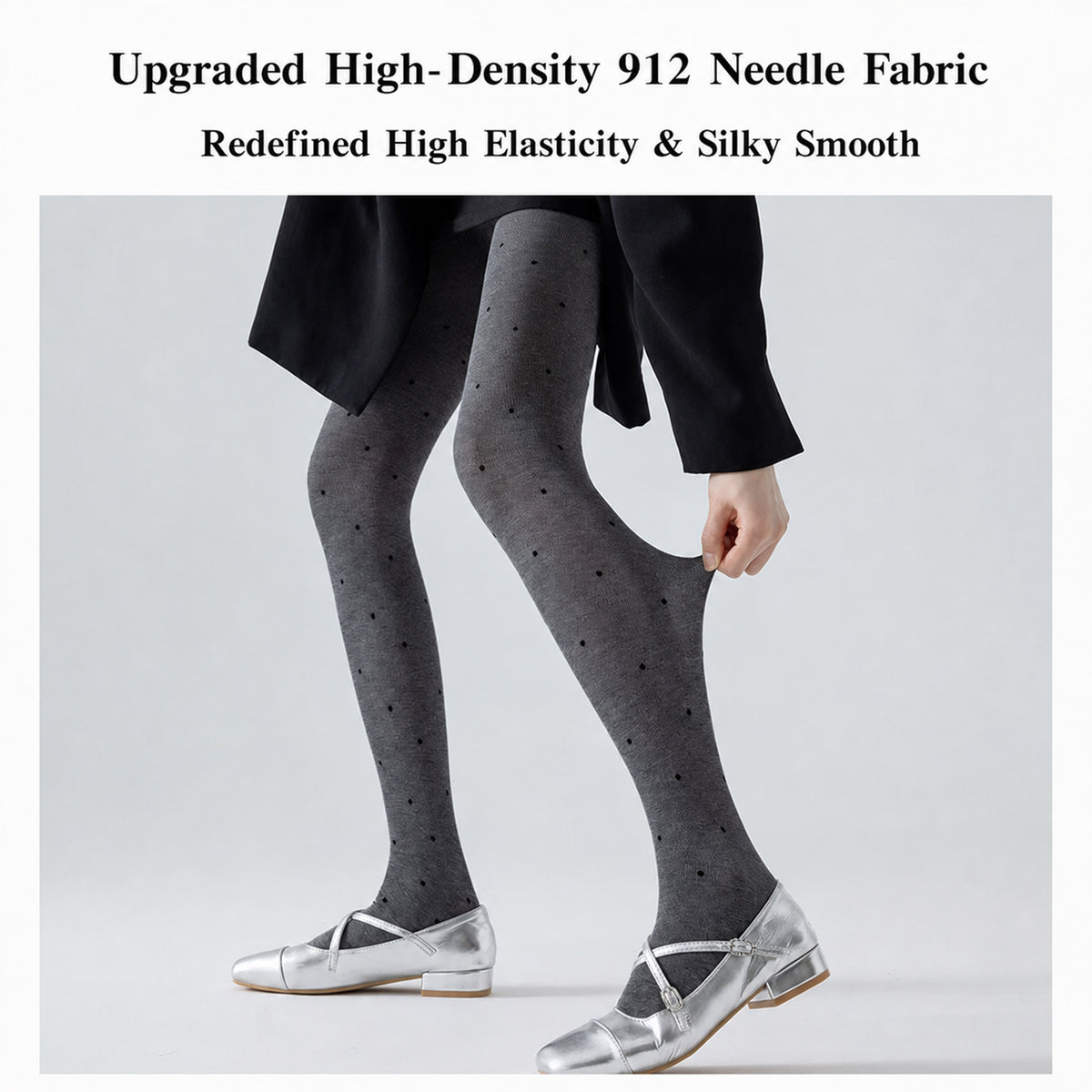 Women’s Heather Gray Polka Dot Tights – Warm High-Waisted Shaping Tights