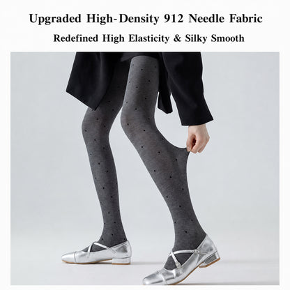 Women’s Heather Gray Polka Dot Tights – Warm High-Waisted Shaping Tights
