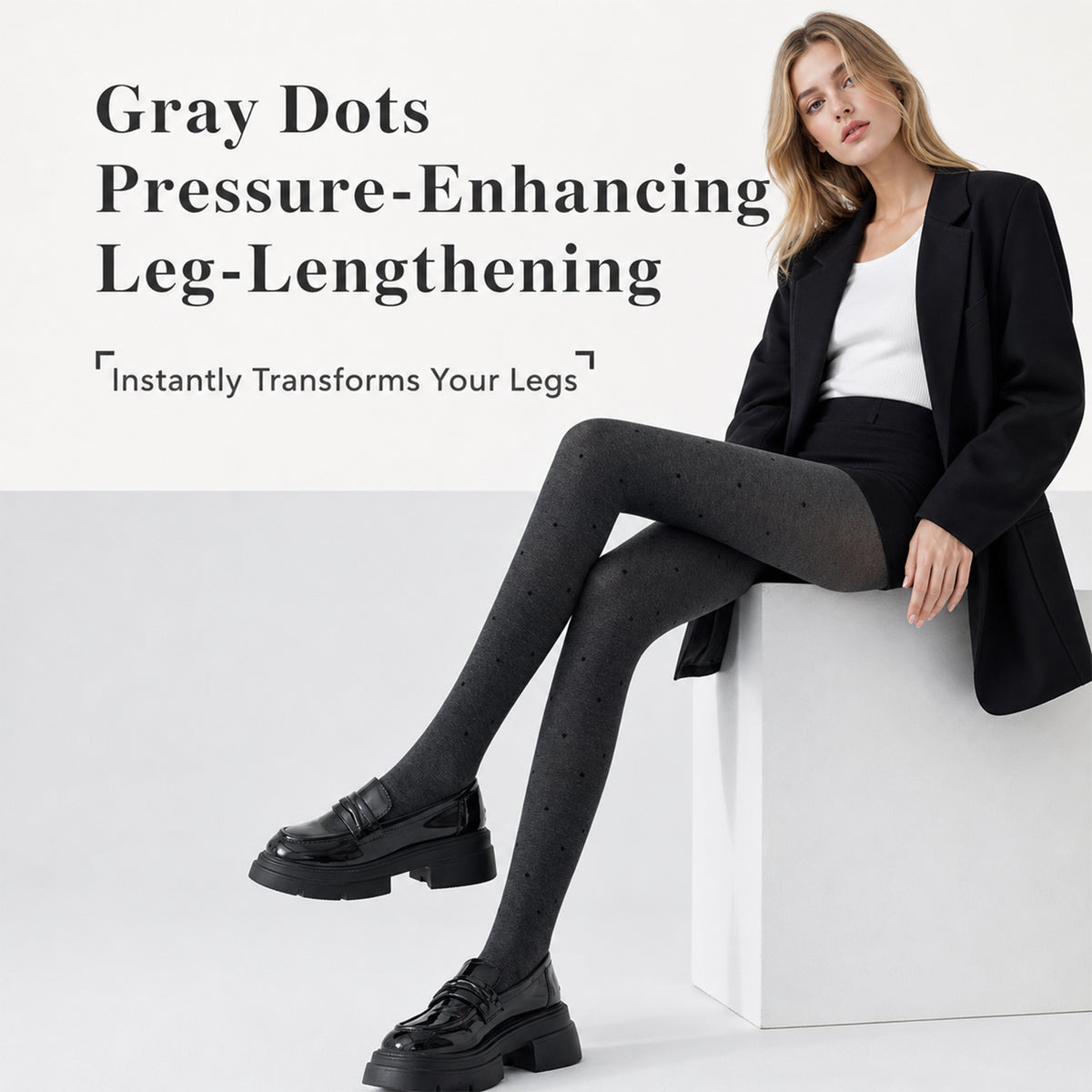Women’s Heather Gray Polka Dot Tights – Warm High-Waisted Shaping Tights