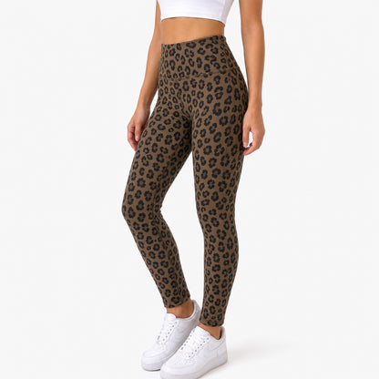 Women’s Leopard Print Fleece-Lined Leggings – No Front Seam High-Waisted Tummy Control Pants