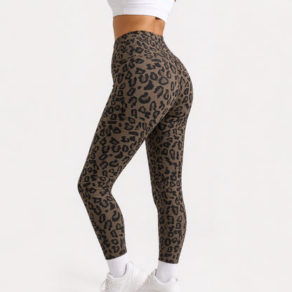Women’s Leopard Print Fleece-Lined Leggings – No Front Seam High-Waisted Tummy Control Pants