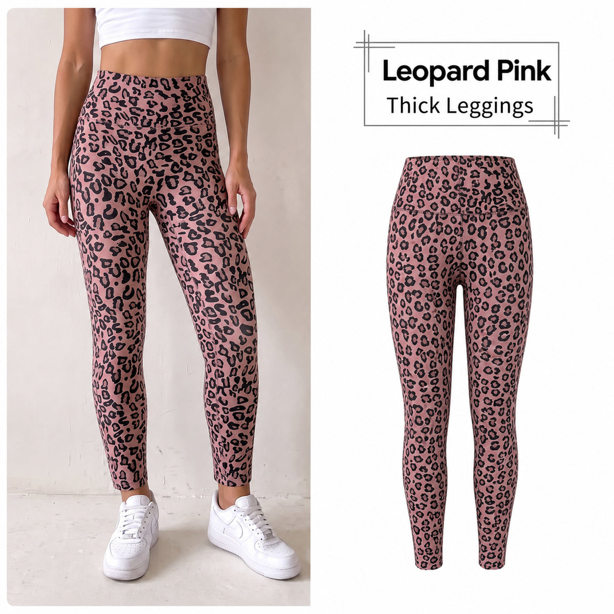 Women’s Leopard Print Fleece-Lined Leggings – No Front Seam High-Waisted Tummy Control Pants