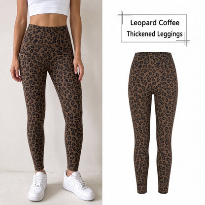 Women’s Leopard Print Fleece-Lined Leggings – No Front Seam High-Waisted Tummy Control Pants