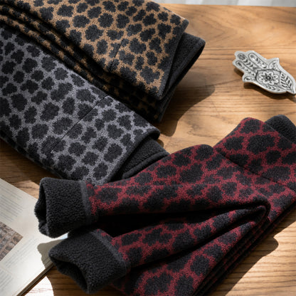 Women's Reversible Leopard Print Fleece-Lined Leggings – High-Waisted Warm Stretch Pants for Fall & Winter