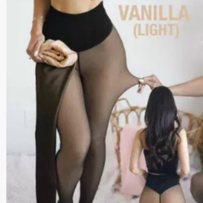 Fleece Lined Sheer Tights – Warm High-Waisted Thermal Pantyhose for Women