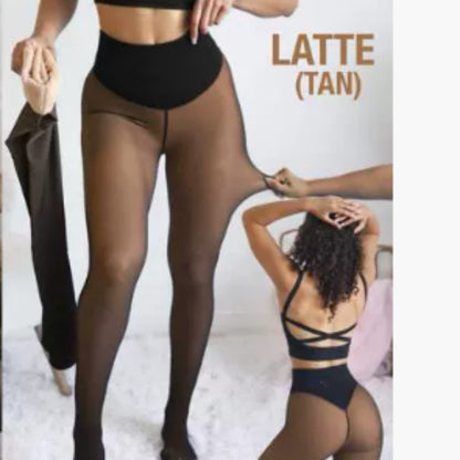 Fleece Lined Sheer Tights – Warm High-Waisted Thermal Pantyhose for Women