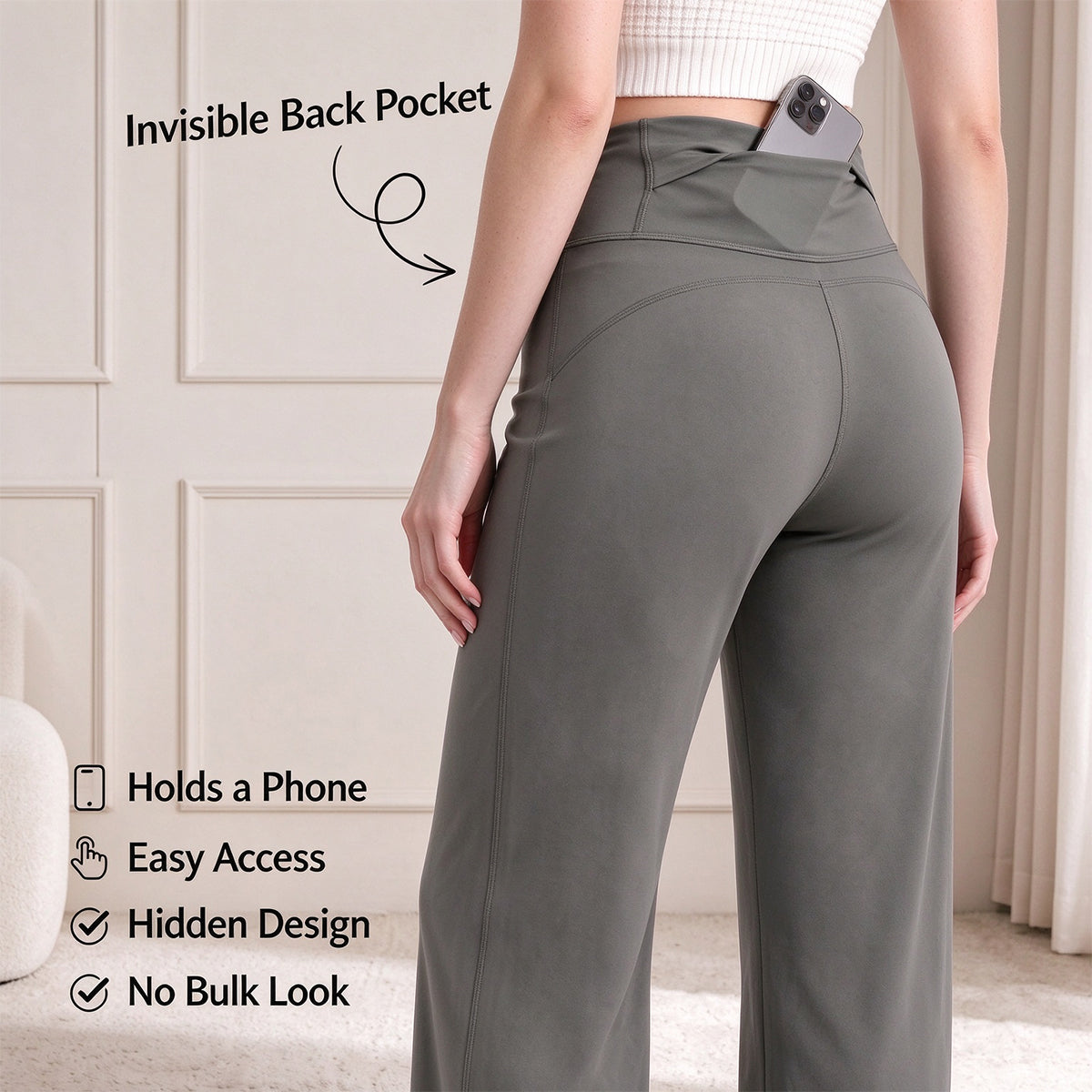 Women's Fleece-Lined Straight-Leg Pants – High-Waisted Thermal Trousers with Hidden Pockets for Winter