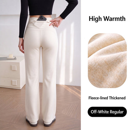 Women's Fleece-Lined Straight-Leg Pants – High-Waisted Thermal Trousers with Hidden Pockets for Winter