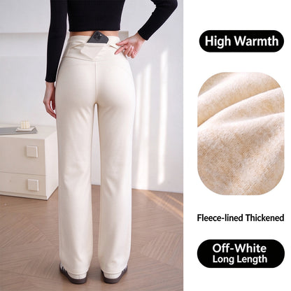 Women's Fleece-Lined Straight-Leg Pants – High-Waisted Thermal Trousers with Hidden Pockets for Winter