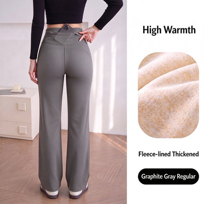 Women's Fleece-Lined Straight-Leg Pants – High-Waisted Thermal Trousers with Hidden Pockets for Winter
