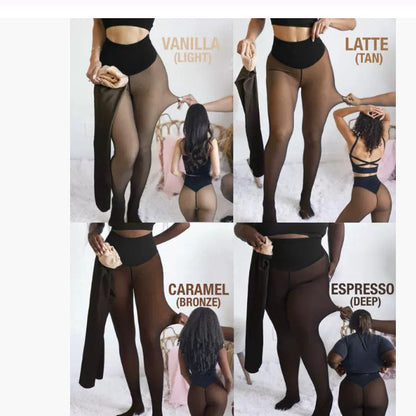 Fleece Lined Sheer Tights – Warm High-Waisted Thermal Pantyhose for Women