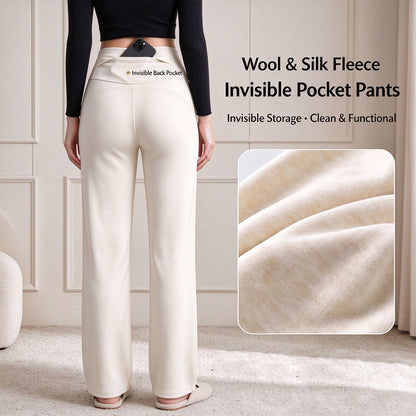 Women's Fleece-Lined Straight-Leg Pants – High-Waisted Thermal Trousers with Hidden Pockets for Winter
