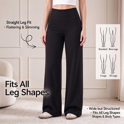 Women's Fleece-Lined Straight-Leg Pants – High-Waisted Thermal Trousers with Hidden Pockets for Winter