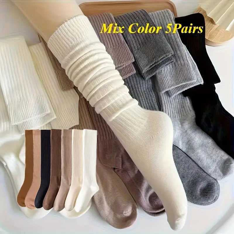 Women's 5-Pack Thick Cozy Striped Crew Socks – Warm Casual Socks for Fall & Winter