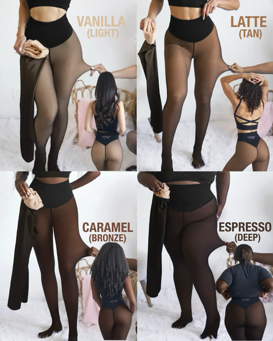 Fleece Lined Sheer Tights – Warm High-Waisted Thermal Pantyhose for Women