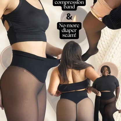 Fleece Lined Sheer Tights – Warm High-Waisted Thermal Pantyhose for Women