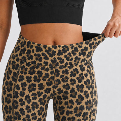 Women's Reversible Leopard Print Fleece-Lined Leggings – High-Waisted Warm Stretch Pants for Fall & Winter