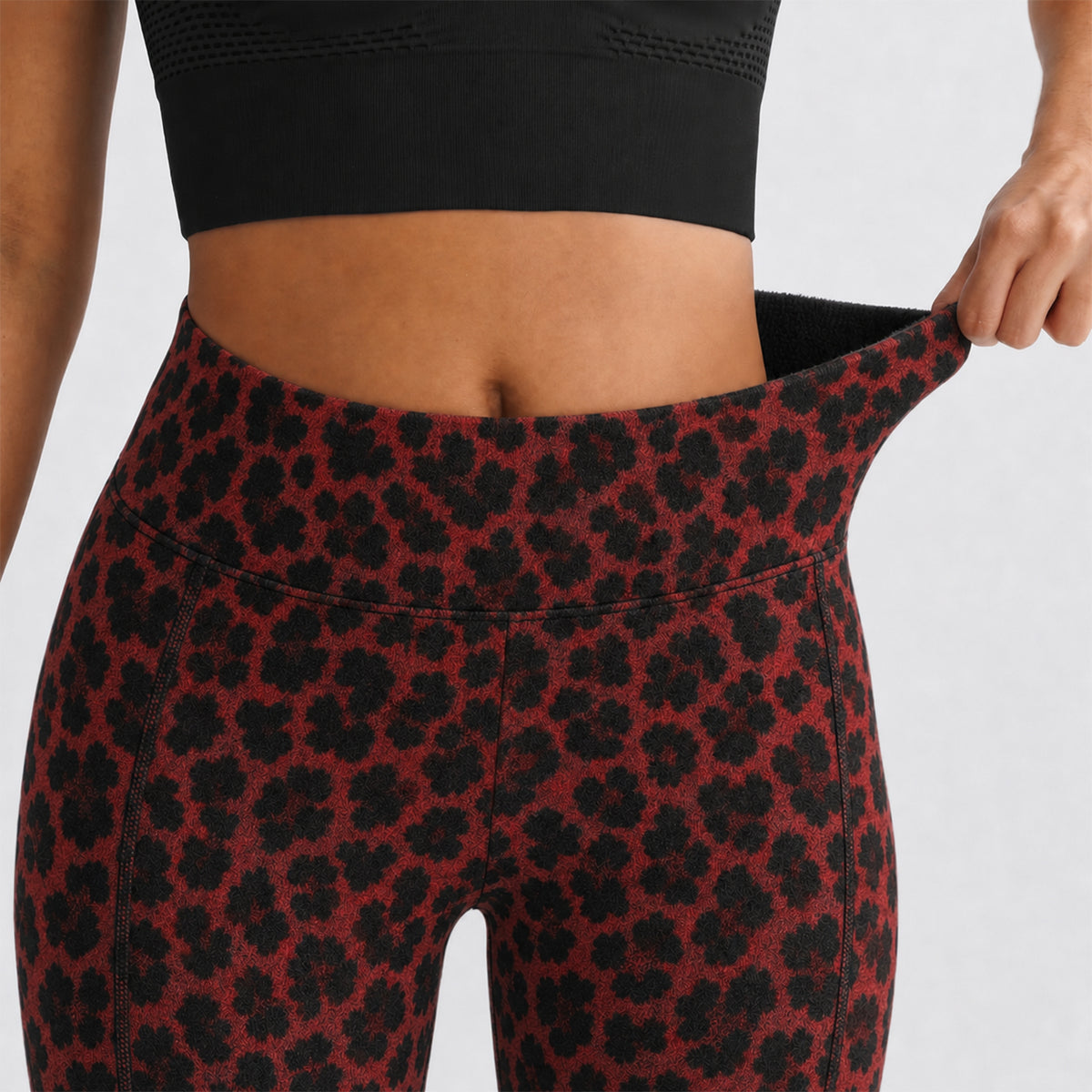 Women's Reversible Leopard Print Fleece-Lined Leggings – High-Waisted Warm Stretch Pants for Fall & Winter
