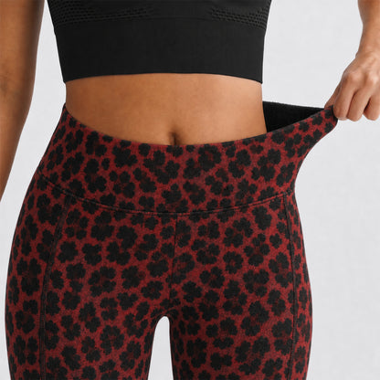 Women's Reversible Leopard Print Fleece-Lined Leggings – High-Waisted Warm Stretch Pants for Fall & Winter