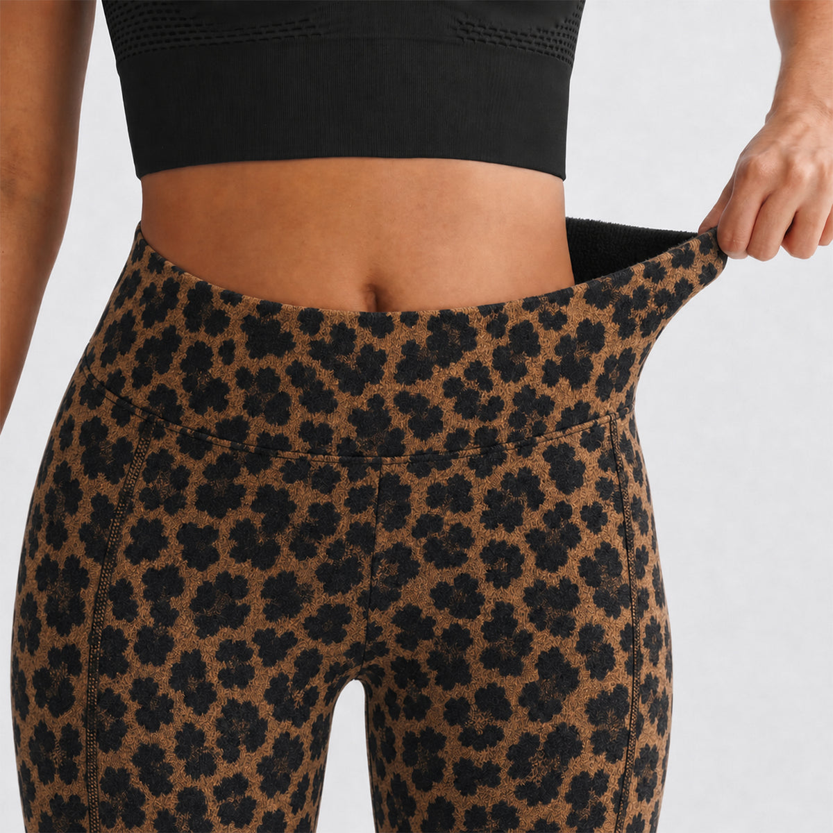 Women's Reversible Leopard Print Fleece-Lined Leggings – High-Waisted Warm Stretch Pants for Fall & Winter