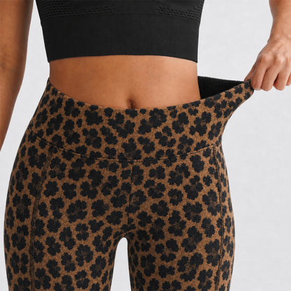 Women's Reversible Leopard Print Fleece-Lined Leggings – High-Waisted Warm Stretch Pants for Fall & Winter
