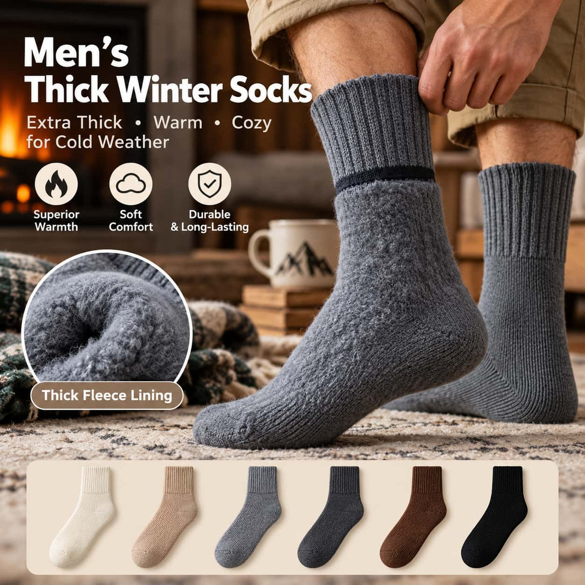 Men’s Thick Thermal Crew Socks – Soft Fleece-Lined Warm Winter Socks for Everyday Comfort