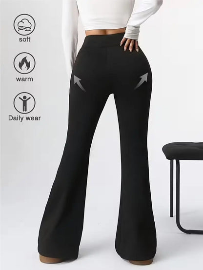 Women's High Waisted Fleece Lined Flare Leggings Warm Stretchy Winter Yoga Pants