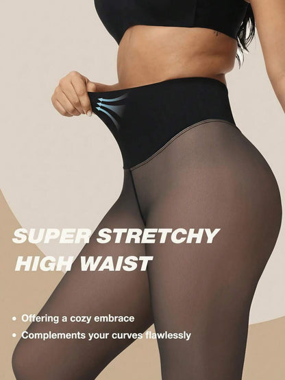 Premium Fleece Lined Sheer Tights – High Waisted Tummy Control Thermal Pantyhose for Women