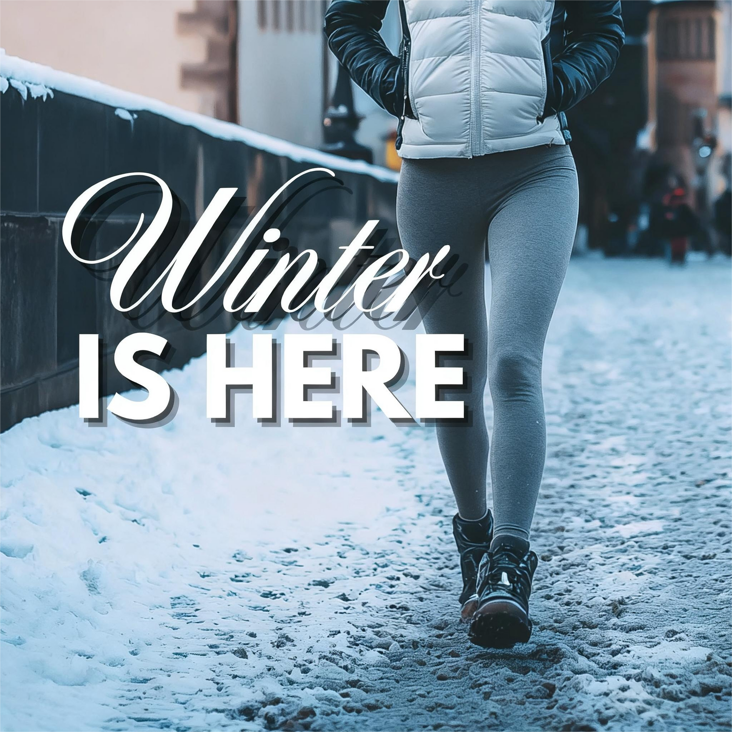 Close-up stretch detail of fleece leggings