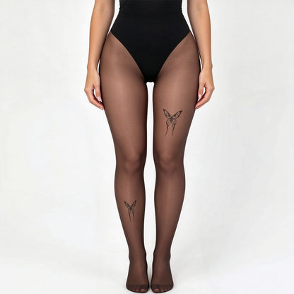 Women's Fleece-Lined Faux Sheer Tights – Thick Thermal Winter Pantyhose with Printed Design