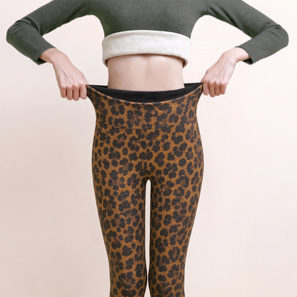 Women's Reversible Leopard Print Fleece-Lined Leggings – High-Waisted Warm Stretch Pants for Fall & Winter