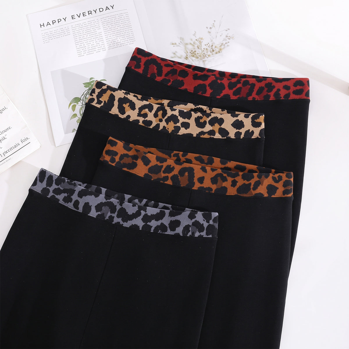 Women's Reversible Leopard Print Fleece-Lined Leggings – High-Waisted Warm Stretch Pants for Fall & Winter