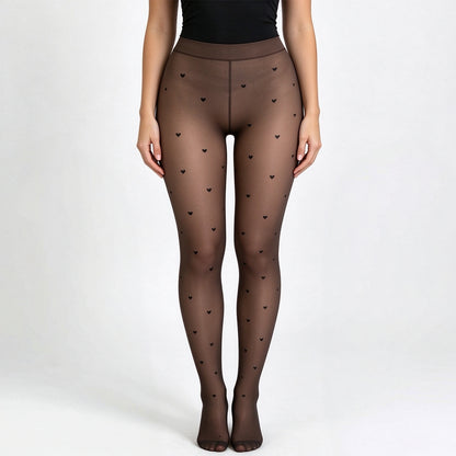 Women's Fleece-Lined Faux Sheer Tights – Thick Thermal Winter Pantyhose with Printed Design