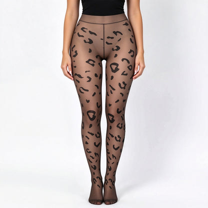 Women's Fleece-Lined Faux Sheer Tights – Thick Thermal Winter Pantyhose with Printed Design