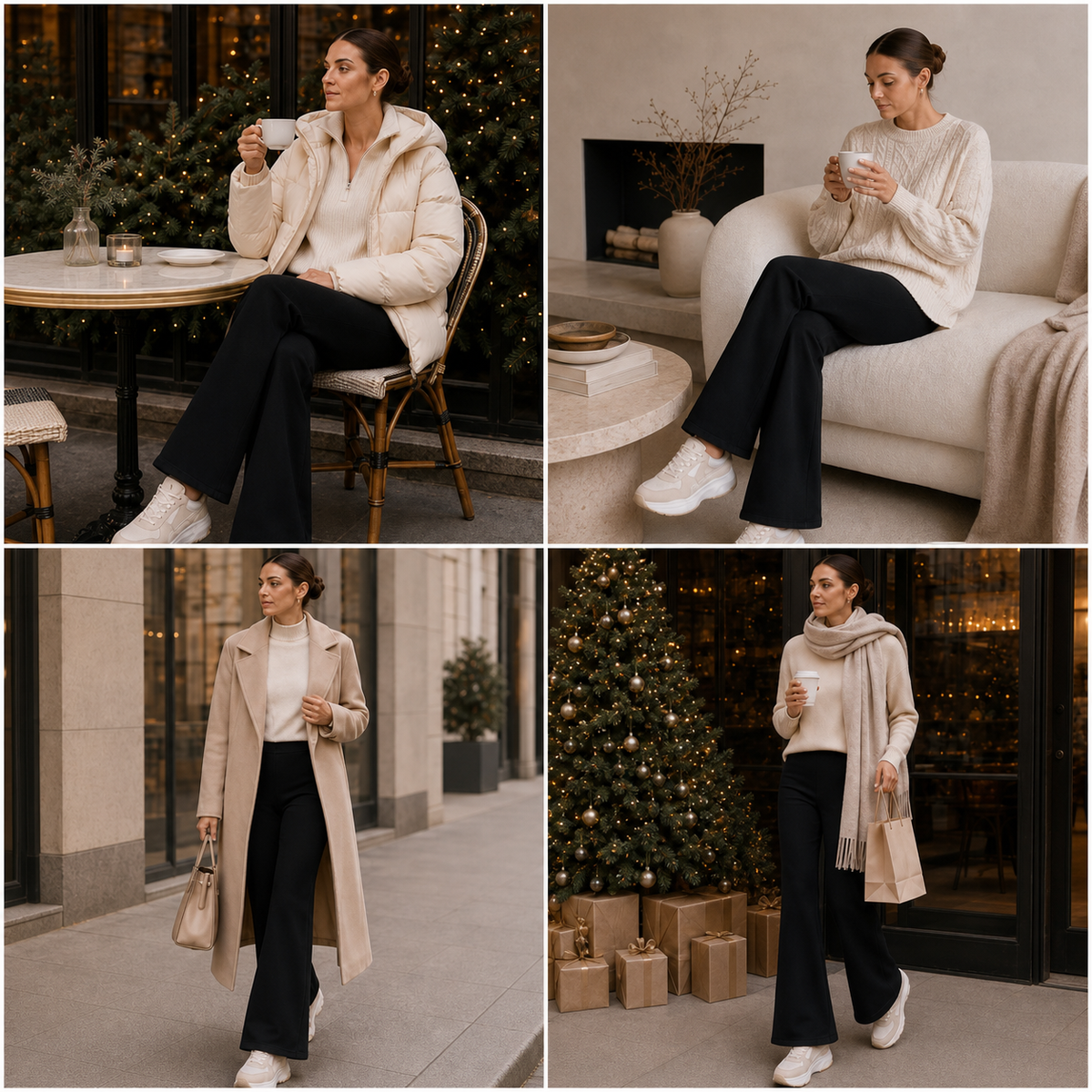 Women's Fleece-Lined Straight-Leg Pants – High-Waisted Thermal Trousers with Hidden Pockets for Winter