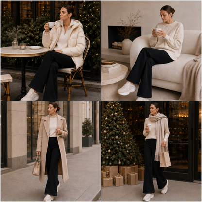 Women's Fleece-Lined Straight-Leg Pants – High-Waisted Thermal Trousers with Hidden Pockets for Winter