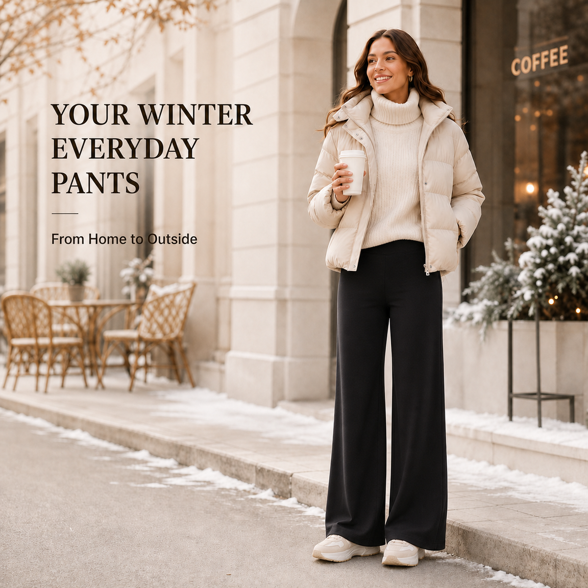 Women's Fleece-Lined Straight-Leg Pants – High-Waisted Thermal Trousers with Hidden Pockets for Winter