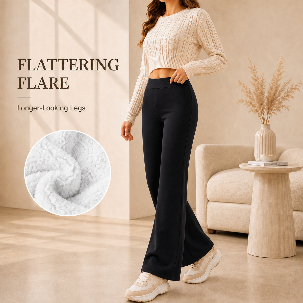 Women's Fleece-Lined Straight-Leg Pants – High-Waisted Thermal Trousers with Hidden Pockets for Winter