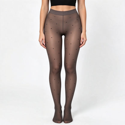 Women's Fleece-Lined Faux Sheer Tights – Thick Thermal Winter Pantyhose with Printed Design