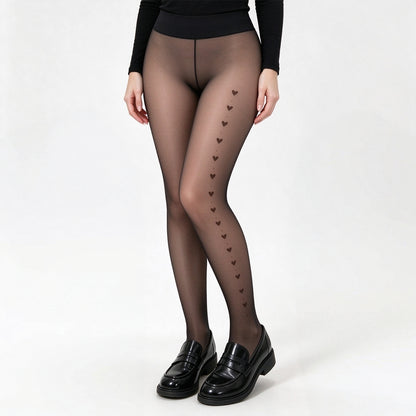 Women's Fleece-Lined Faux Sheer Tights – Thick Thermal Winter Pantyhose with Printed Design