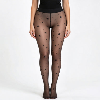 Women's Fleece-Lined Faux Sheer Tights – Thick Thermal Winter Pantyhose with Printed Design