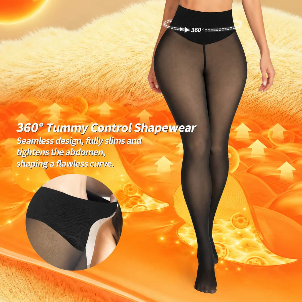 Premium Fleece Lined Sheer Tights – High Waisted Tummy Control Thermal Pantyhose for Women