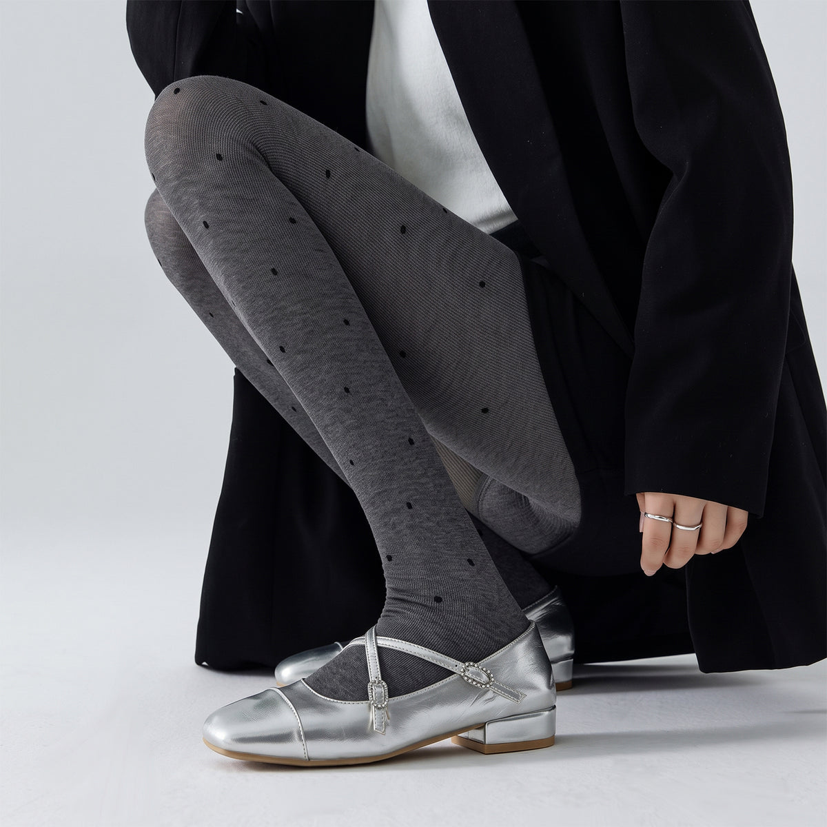 Women’s Heather Gray Polka Dot Tights – Warm High-Waisted Shaping Tights