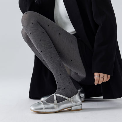 Women’s Heather Gray Polka Dot Tights – Warm High-Waisted Shaping Tights